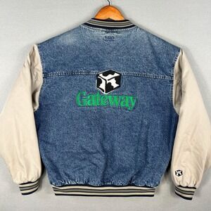 VTG Gateway 2000 Computers Denim Varsity Jacket Mens L Employee 1990s Tech PC